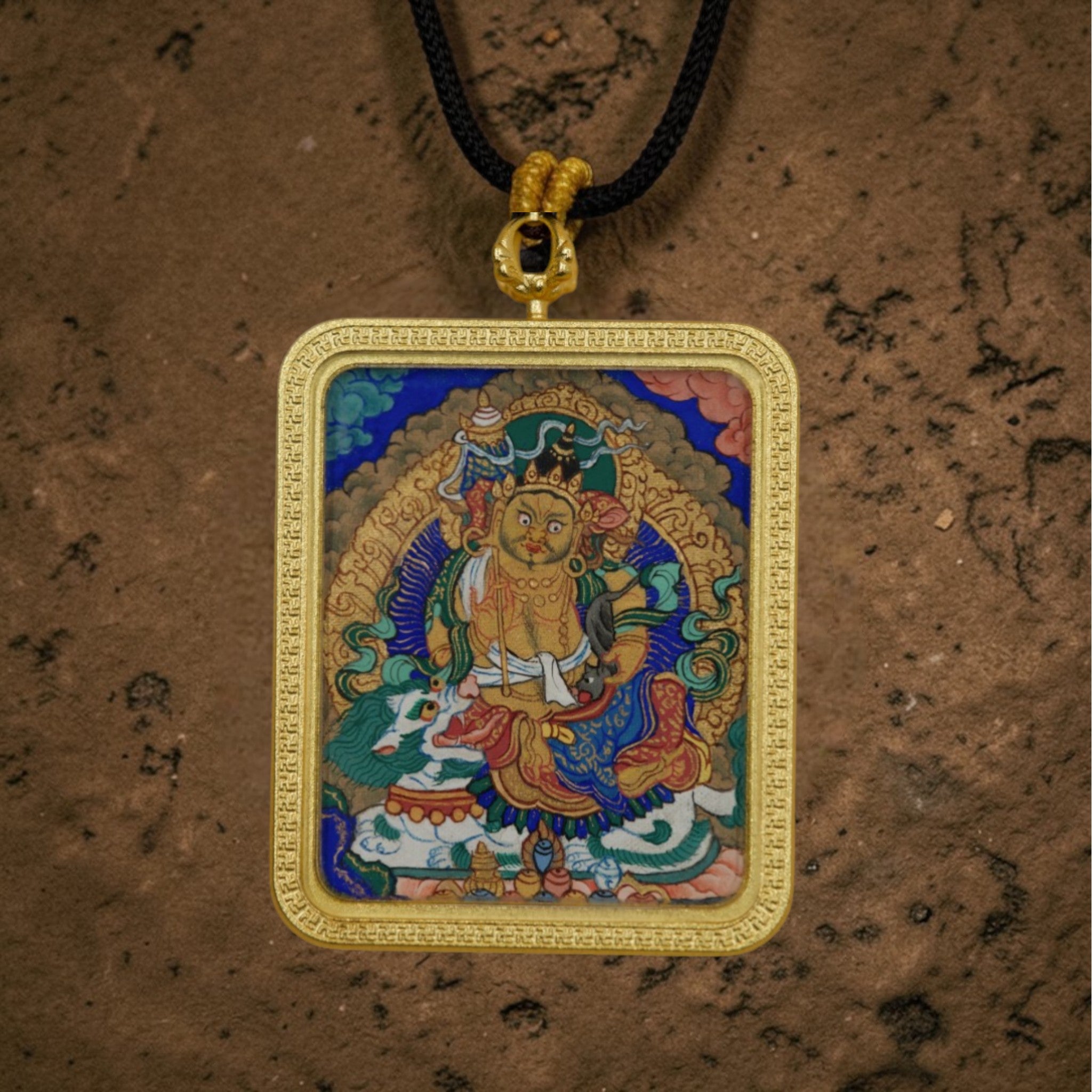 Vaiśravaṇa on Dragon Thangka Pendant · Object 207